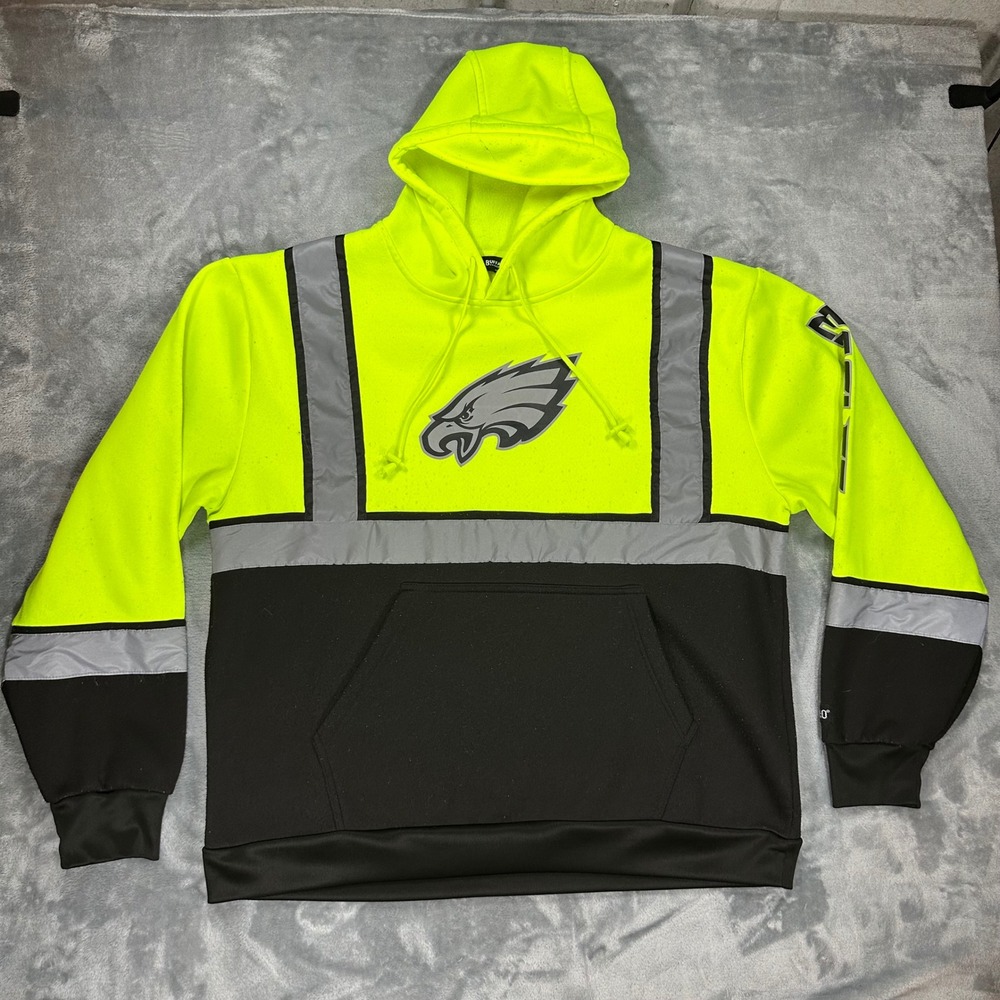 Philadelphia Eagles Buffalo Outdoors Hi-Vis Safety Hoodie Mens 2XL Yellow Black